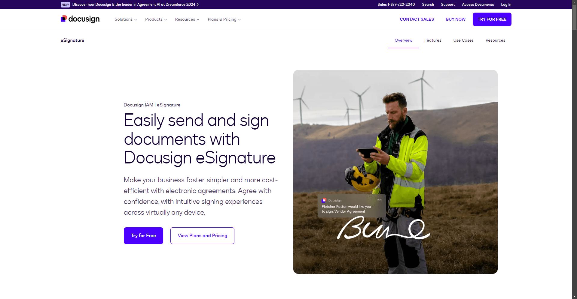 e Signature screenshot of docusign website