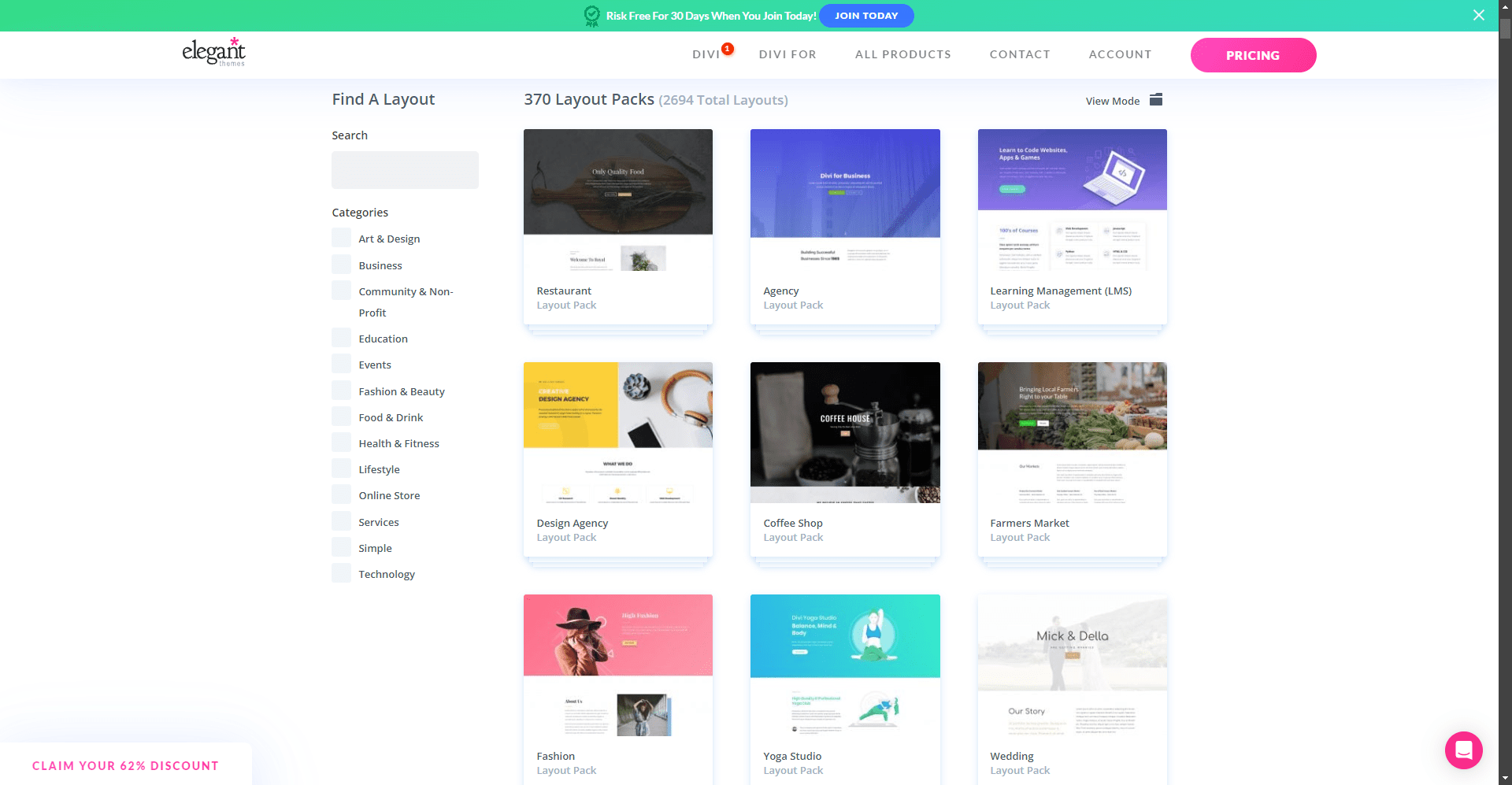 Divi Screenshot theme website