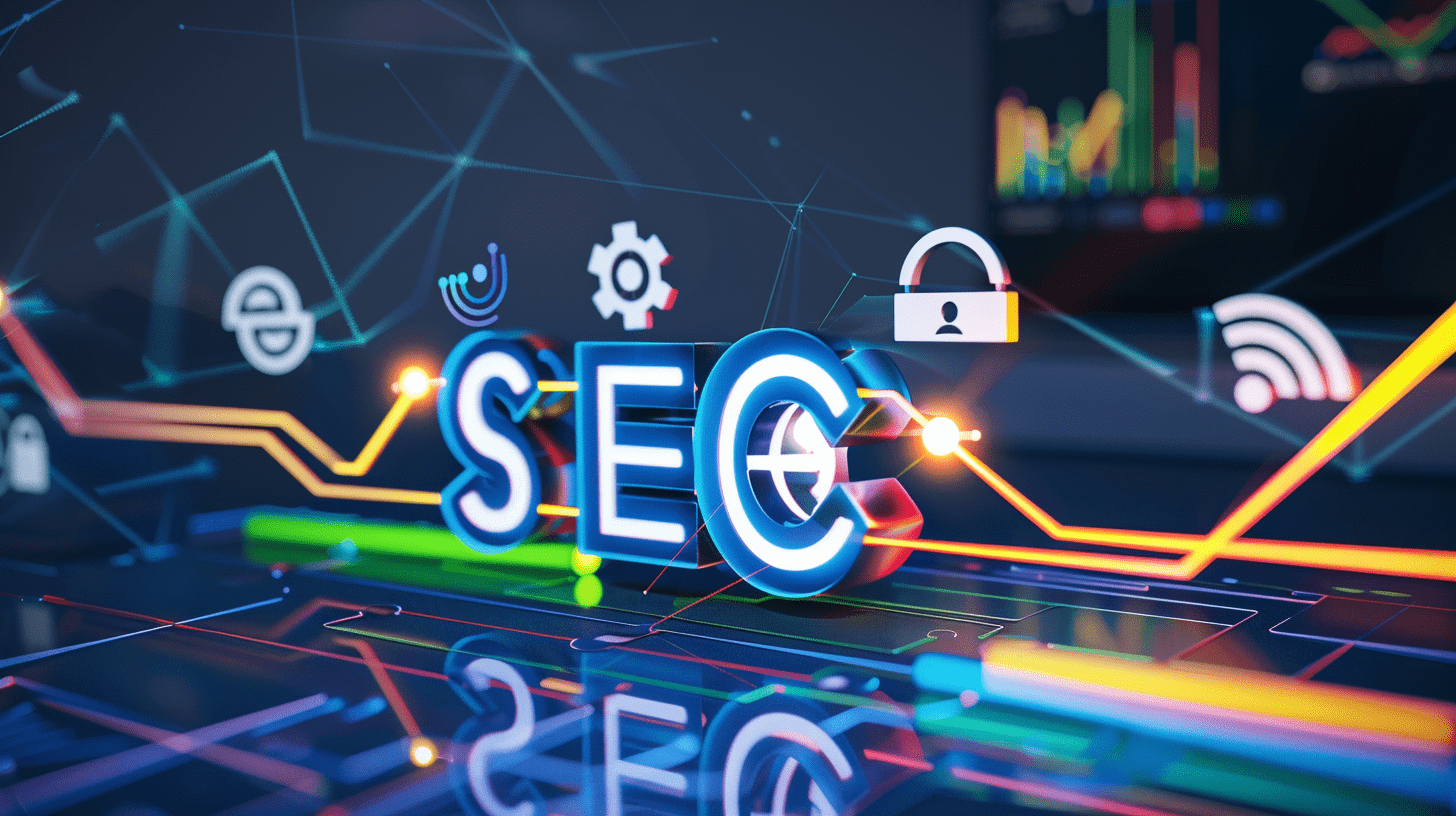 A success graph made of interconnected light trails showing increasing website traffic, with floating SEO symbols and AI elements in the background, corporate tech style, dramatic lighting,